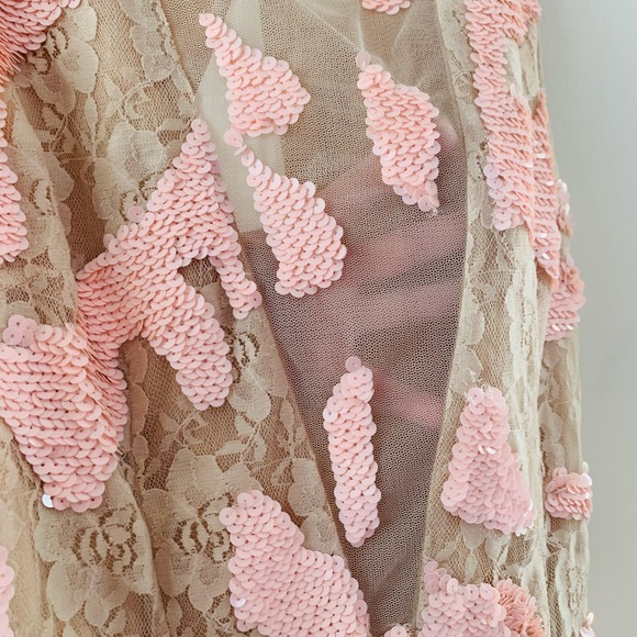 6126’s “Blair” Nude Lace Dress with Pink Sequins - Picture 9 of 11